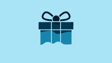 Blue Gift box icon isolated on blue background. 4K Video motion graphic animation .