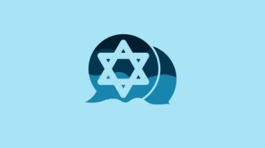 Blue Star of David icon isolated on blue background. Jewish religion symbol. Symbol of Israel. 4K Video motion graphic animation .