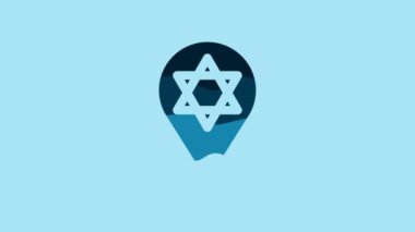 Blue Star of David icon isolated on blue background. Jewish religion symbol. Symbol of Israel. 4K Video motion graphic animation .