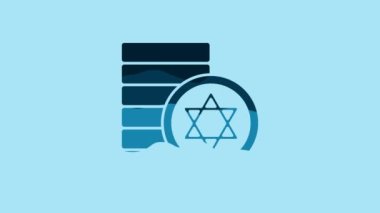 Blue Jewish coin icon isolated on blue background. Currency symbol. 4K Video motion graphic animation .
