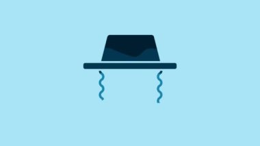 Blue Orthodox jewish hat with sidelocks icon isolated on blue background. Jewish men in the traditional clothing. Judaism symbols. 4K Video motion graphic animation .
