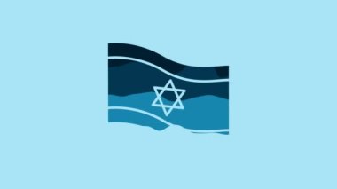 Blue Flag of Israel icon isolated on blue background. National patriotic symbol. 4K Video motion graphic animation .