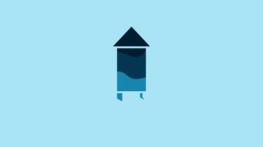 Blue Firework rocket icon isolated on blue background. Concept of fun party. Explosive pyrotechnic symbol. 4K Video motion graphic animation .