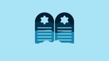 Blue Tombstone with star of david icon isolated on blue background. Jewish grave stone. Gravestone icon. 4K Video motion graphic animation .