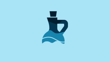Blue Bottle of olive oil icon isolated on blue background. Jug with olive oil icon. 4K Video motion graphic animation .