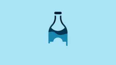 Blue Champagne bottle icon isolated on blue background. Merry Christmas and Happy New Year. 4K Video motion graphic animation .
