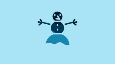 Blue Christmas snowman icon isolated on blue background. Merry Christmas and Happy New Year. 4K Video motion graphic animation .