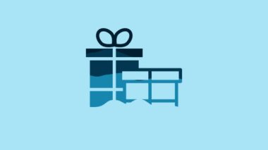 Blue Gift box icon isolated on blue background. Merry Christmas and Happy New Year. 4K Video motion graphic animation .