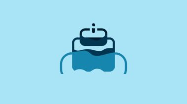 Blue Cake icon isolated on blue background. Happy Birthday. 4K Video motion graphic animation .