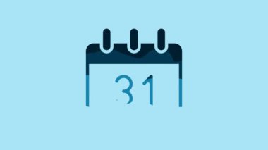 Blue Calendar icon isolated on blue background. Event reminder symbol. Merry Christmas and Happy New Year. 4K Video motion graphic animation .