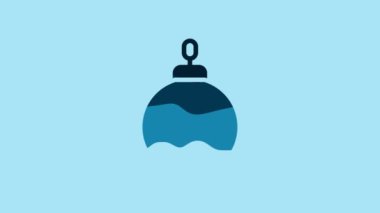 Blue Christmas ball icon isolated on blue background. Merry Christmas and Happy New Year. 4K Video motion graphic animation .