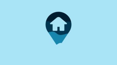 Blue Map pointer with house icon isolated on blue background. Home location marker symbol. 4K Video motion graphic animation .