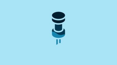 Blue Push pin icon isolated on blue background. Thumbtacks sign. 4K Video motion graphic animation .