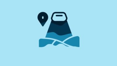 Blue Map pointer with mountain icon isolated on blue background. Mountains travel icon. 4K Video motion graphic animation .