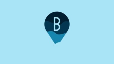 Blue Map pin icon isolated on blue background. Navigation, pointer, location, map, gps, direction, place, compass, search concept. 4K Video motion graphic animation .