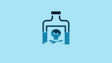 Blue Poison in bottle icon isolated on blue background. Bottle of poison or poisonous chemical toxin. 4K Video motion graphic animation .