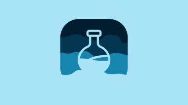 Blue Test tube and flask chemical laboratory test icon isolated on blue background. Laboratory glassware sign. 4K Video motion graphic animation .