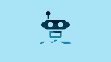 Blue Robot icon isolated on blue background. 4K Video motion graphic animation .