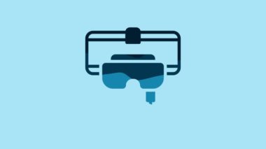 Blue Virtual reality glasses icon isolated on blue background. Stereoscopic 3d vr mask. 4K Video motion graphic animation .