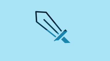 Blue Sword for game icon isolated on blue background. 4K Video motion graphic animation .