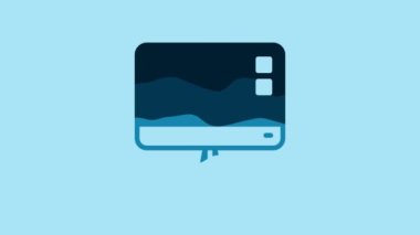 Blue Computer monitor screen icon isolated on blue background. Electronic device. Front view. 4K Video motion graphic animation .