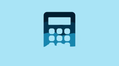 Blue Calculator icon isolated on blue background. Accounting symbol. Business calculations mathematics education and finance. 4K Video motion graphic animation .