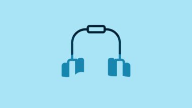 Blue Headphones icon isolated on blue background. Earphones. Concept for listening to music, service, communication and operator. 4K Video motion graphic animation .