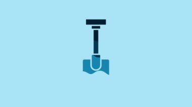 Blue Shovel icon isolated on blue background. Gardening tool. Tool for horticulture, agriculture, farming. 4K Video motion graphic animation .