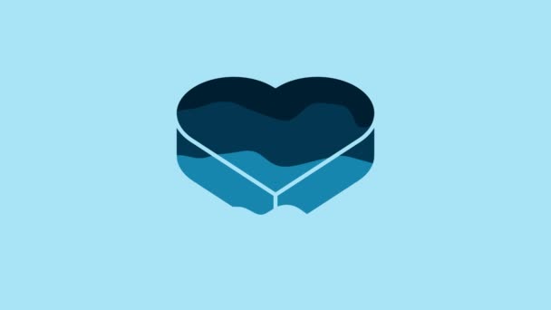 ブルーキャンディのハート型の箱と弓のアイコンがブルーの背景に孤立しています バレンタインデー 4Kビデオモーショングラフィックアニメーション — ストック動画