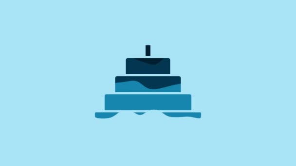 Blue Cake Burning Candles Icon Isolated Blue Background Happy Birthday — Stockvideo