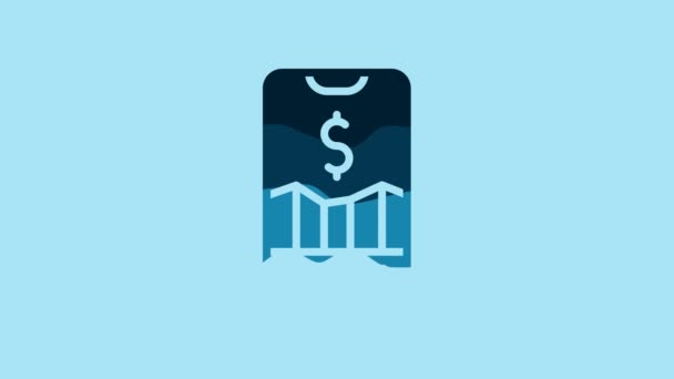 青の背景に隔離された青のモバイル株式取引のコンセプトアイコン オンライン取引 株式市場分析 ビジネスと投資 4Kビデオモーショングラフィックアニメーション — ストック動画