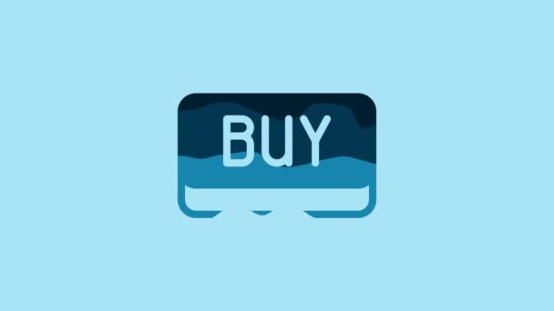 蓝色购买按钮图标孤立在蓝色背景 金融和股票投资市场概念 4K视频运动图形动画 — 图库视频影像