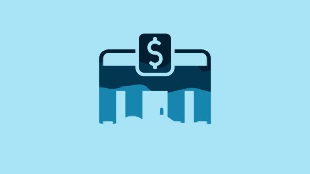 Blue Bank Building Icon Isolated Blue Background Video Motion Graphic — Vídeos de Stock