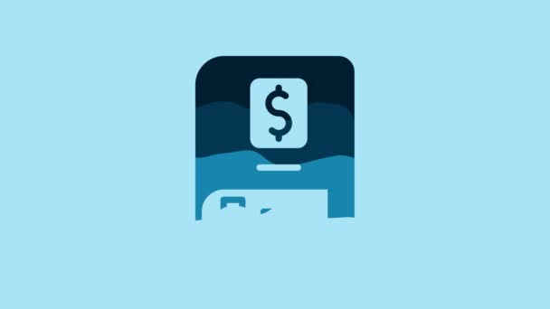 蓝色财务书籍图标孤立在蓝色背景 4K视频运动图形动画 — 图库视频影像