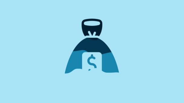 Blue Money Bag Icon Isolated Blue Background Dollar Usd Symbol — Stock video