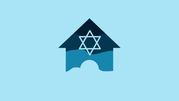 Blue Jewish Synagogue Building Jewish Temple Icon Isolated Blue Background — Stock Video