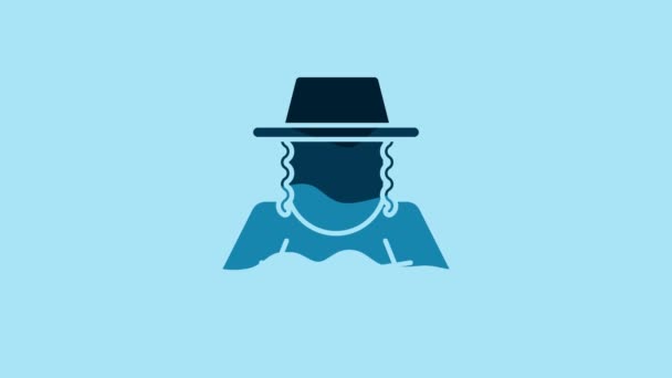 Blue Orthodox Jewish Hat Sidelocks Icon Isolated Blue Background Jewish — Stockvideo