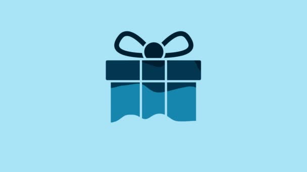 Blue Gift Box Icon Isolated Blue Background Video Motion Graphic — Αρχείο Βίντεο