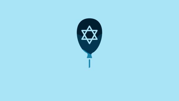 青色の背景に分離デビッドアイコンの星とリボンとブルーの風船 イスラエル国旗を掲揚する 4Kビデオモーショングラフィックアニメーション — ストック動画