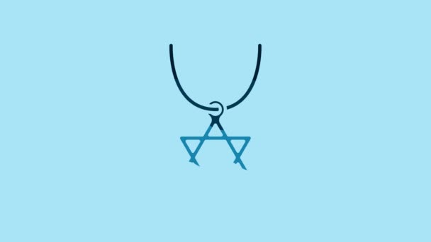 Blue Star David Necklace Chain Icon Isolated Blue Background Jewish — Video Stock