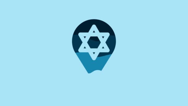 青色の背景に隔離されたDavidアイコンのBlue Star ユダヤ教のシンボル イスラエルの象徴 4Kビデオモーショングラフィックアニメーション — ストック動画