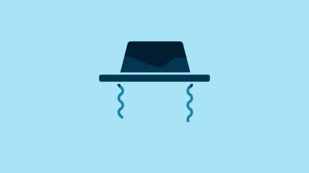 Blue Orthodox Jewish Hat Sidelocks Icon Isolated Blue Background Jewish — Αρχείο Βίντεο