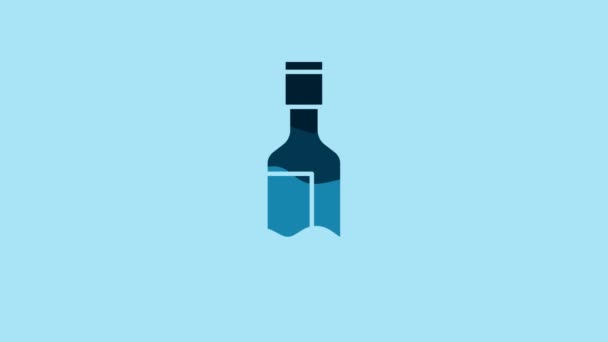 Blue Jewish Wine Bottle Icon Isolated Blue Background Video Motion — Stockvideo