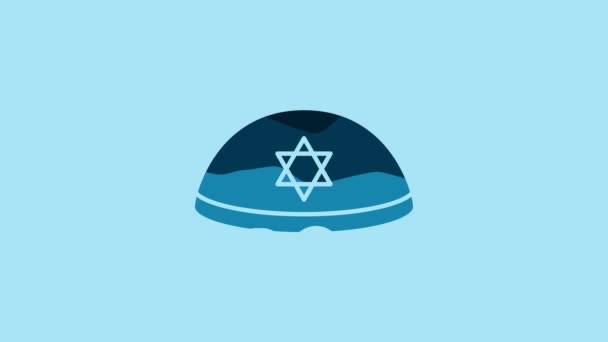 Blue Jewish Kippah Star David Icon Isolated Blue Background Jewish — 비디오
