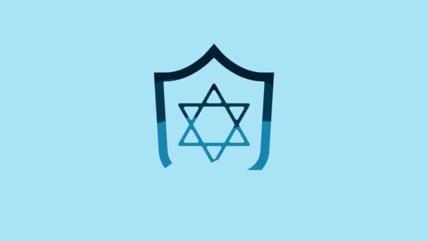 Blue Shield Star David Icon Isolated Blue Background Jewish Religion — Vídeo de Stock