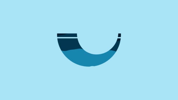 Blue Traditional Ram Horn Shofar Icon Isolated Blue Background Rosh — Vídeos de Stock