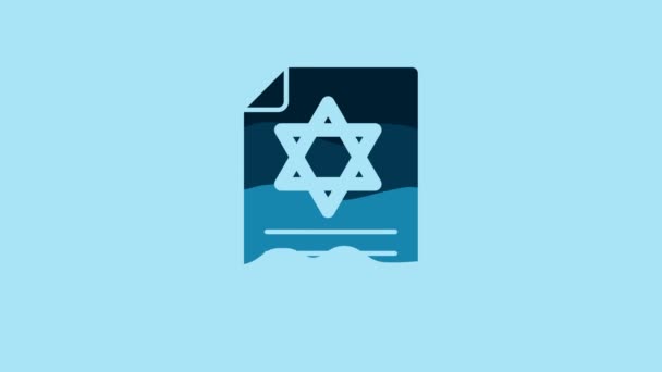 Blue Torah Scroll Icon Isolated Blue Background Jewish Torah Expanded — Stock video