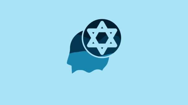 蓝色东正教吉士帽图标孤立在蓝色背景 穿着传统服装的犹太人 犹太教符号 4K视频运动图形动画 — 图库视频影像