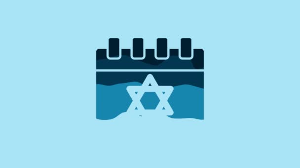 青色の背景に隔離されたデビッドアイコンの星と青ユダヤ暦 ハヌカ暦の日 4Kビデオモーショングラフィックアニメーション — ストック動画
