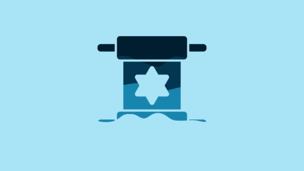 Blue Torah Scroll Icon Isolated Blue Background Jewish Torah Expanded — Stok video